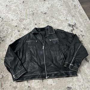 Black Faux Leather Moto Jacket | Zip Details | Size 8